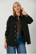 Jacket με κουμπιά και leather λεπτομέριες μαύρο