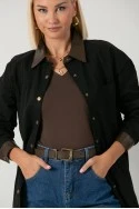 Jacket με κουμπιά και leather λεπτομέριες μαύρο