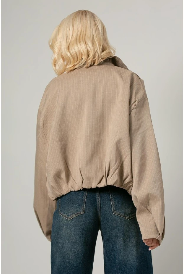 Jacket bomber ριγέ με φερμουάρ μπεζ