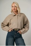 Jacket bomber ριγέ με φερμουάρ μπεζ