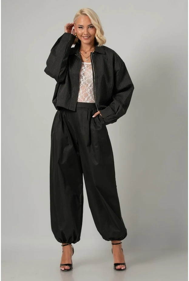 Jacket bomber ριγέ με φερμουάρ μαύρο