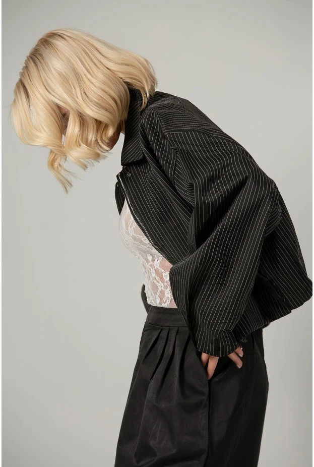 Jacket bomber ριγέ με φερμουάρ μαύρο