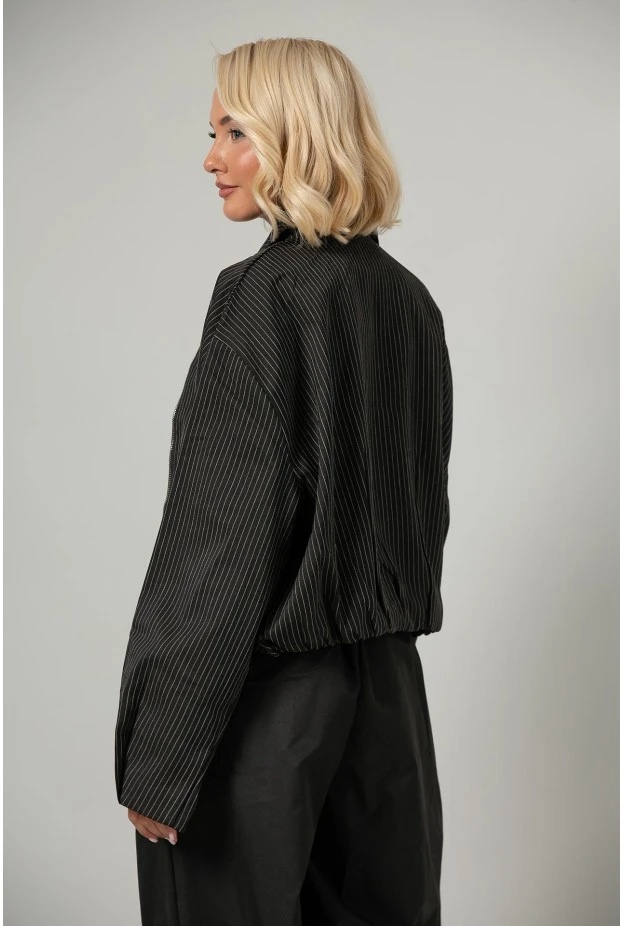 Jacket bomber ριγέ με φερμουάρ μαύρο