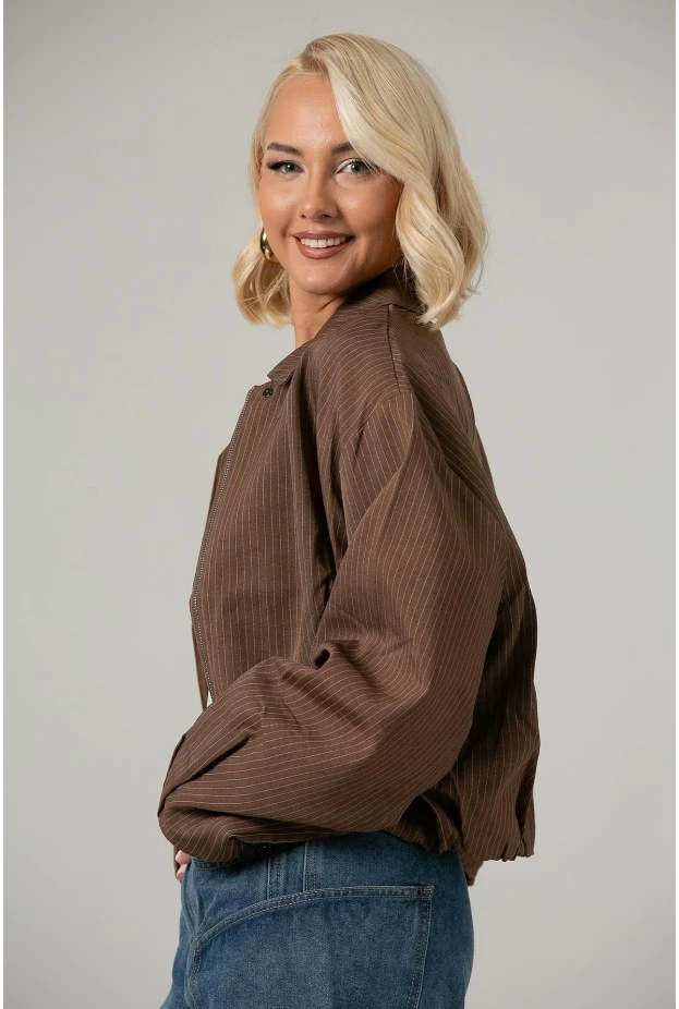 Jacket bomber ριγέ με φερμουάρ καφέ