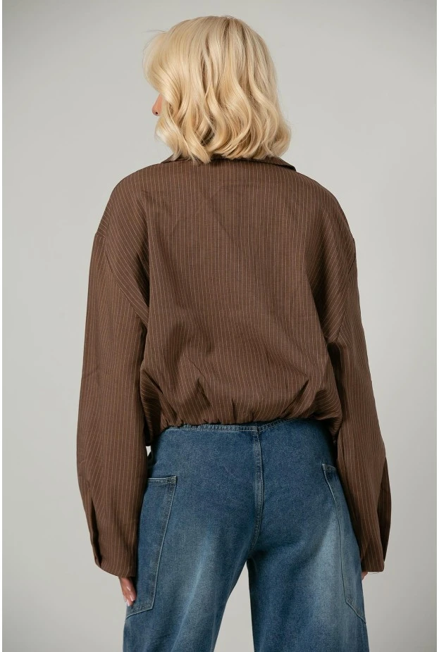 Jacket bomber ριγέ με φερμουάρ καφέ