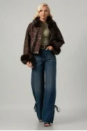 Jacket bomber floral με γούνινη επένδυση καφέ
