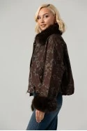 Jacket bomber floral με γούνινη επένδυση καφέ
