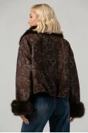 Jacket bomber floral με γούνινη επένδυση καφέ