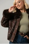 Jacket bomber floral με γούνινη επένδυση καφέ