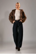 Γούνινο bomber jacket με κουκούλα καφέ 
