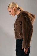 Γούνινο bomber jacket με κουκούλα καφέ 