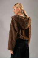 Γούνινο bomber jacket με κουκούλα καφέ 