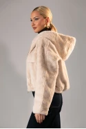 Γούνινο bomber jacket με κουκούλα μπεζ ανοιχτό