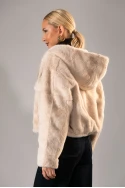 Γούνινο bomber jacket με κουκούλα μπεζ ανοιχτό