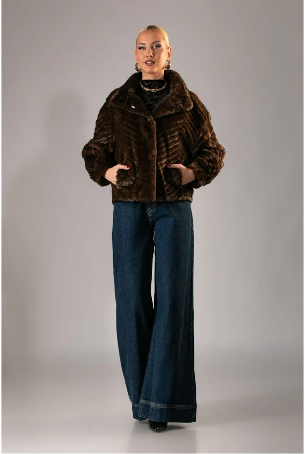 Γούνινο jacket με εφέ καφέ
