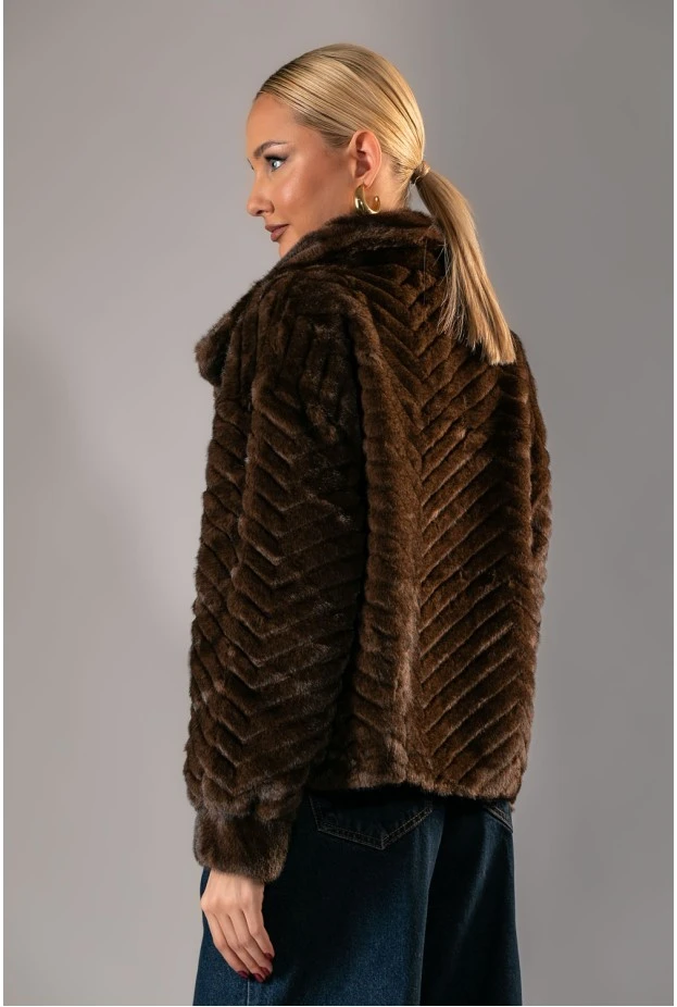 Γούνινο jacket με εφέ καφέ