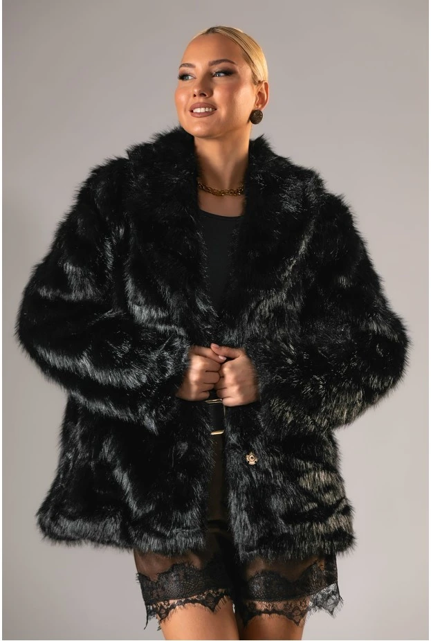 Γούνινο jacket με γιακά μαύρο