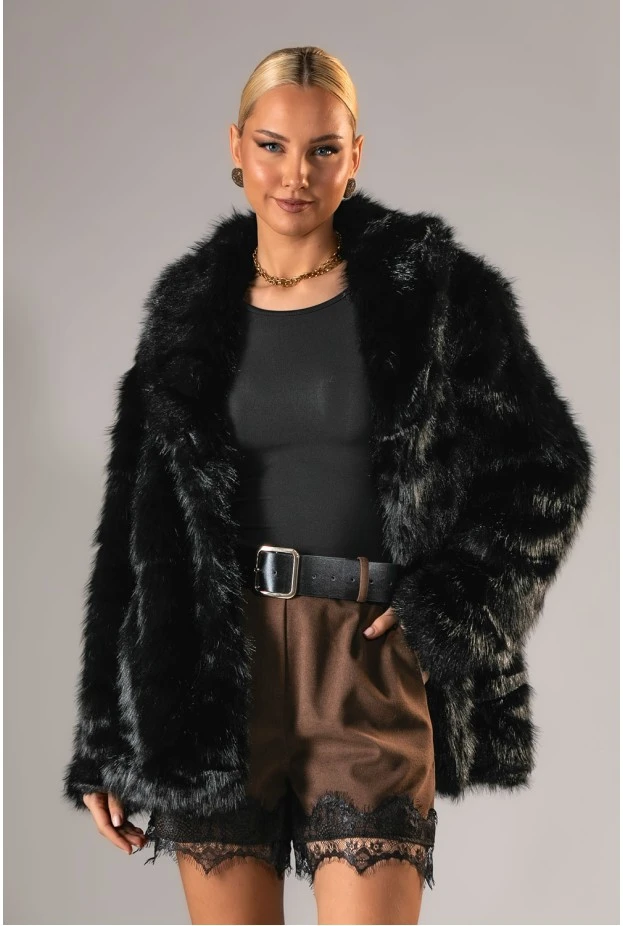 Γούνινο jacket με γιακά μαύρο
