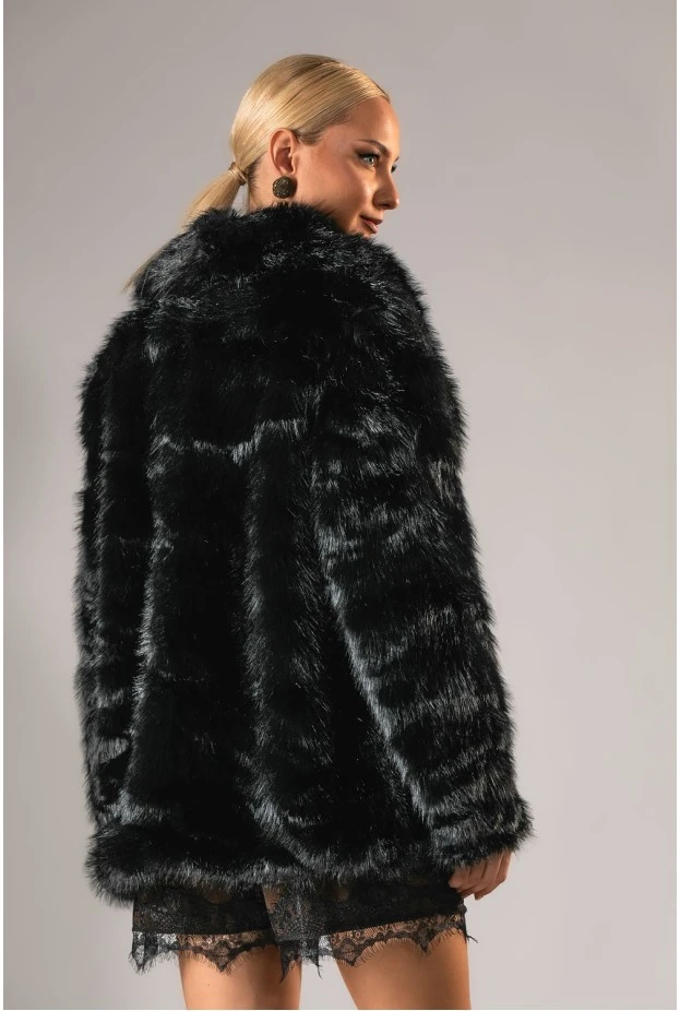 Γούνινο jacket με γιακά μαύρο