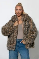 Γούνινο jacket λεοπάρ με κουκούλα μπεζ 