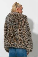 Γούνινο jacket λεοπάρ με κουκούλα μπεζ 