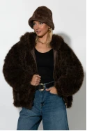 Γούνινο jacket λεοπάρ με κουκούλα καφέ