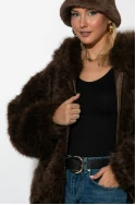 Γούνινο jacket λεοπάρ με κουκούλα καφέ