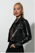 Cropped leather jacket με τρουκς μαύρο
