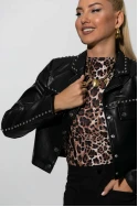Cropped leather jacket με τρουκς μαύρο