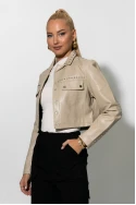 Cropped leather jacket με τρουκς μπεζ
