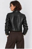 Cropped leather jacket με χρυσά κουμπιά μαύρο