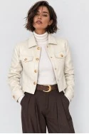 Cropped leather jacket με χρυσά κουμπιά μπεζ