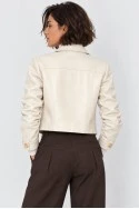 Cropped leather jacket με χρυσά κουμπιά μπεζ