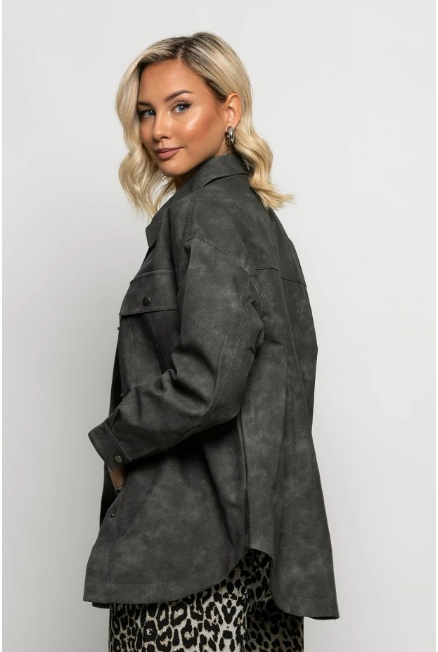 Oversized jacket δερματίνη με κουμπιά γκρι