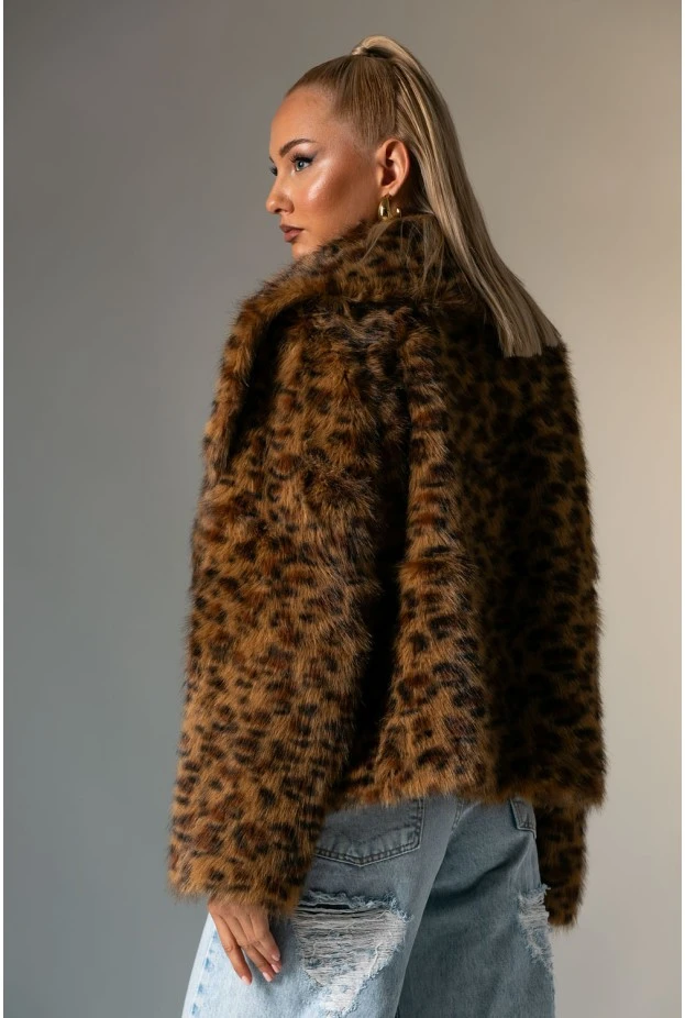 Γούνινο jacket με γιακά καφέ