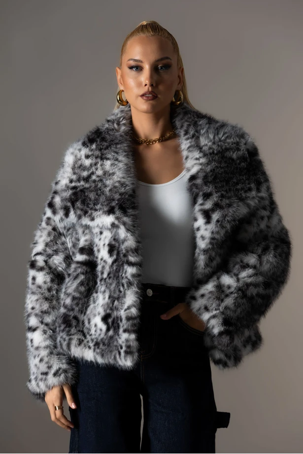 Γούνινο jacket με γιακά γκρι Γούνινο jacket με γιακά γκρι