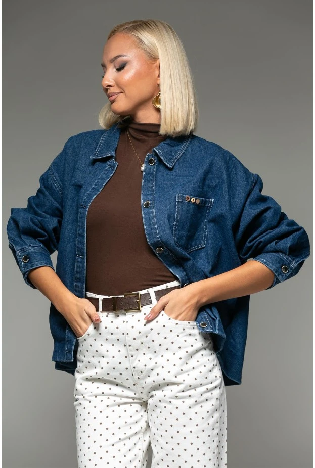 Jean jacket με διακοσμητικά κουμπιά στην τσέπη μπλε