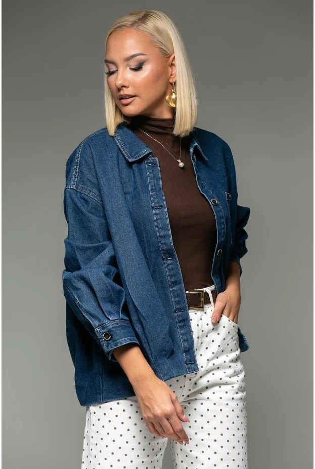 Jean jacket με διακοσμητικά κουμπιά στην τσέπη μπλε