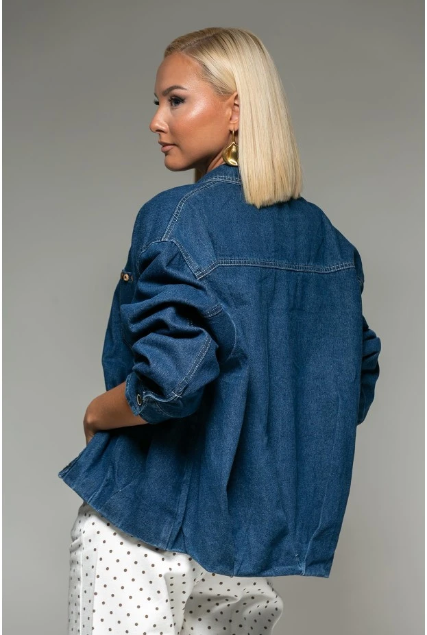 Jean jacket με διακοσμητικά κουμπιά στην τσέπη μπλε