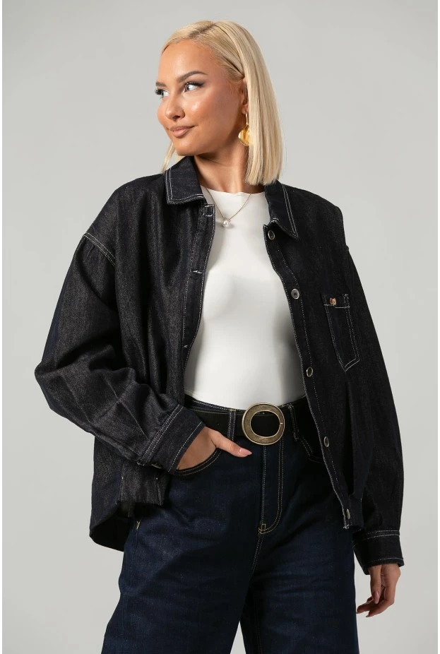 Jean jacket με διακοσμητικά κουμπιά στην τσέπη μπλε ντένιμ