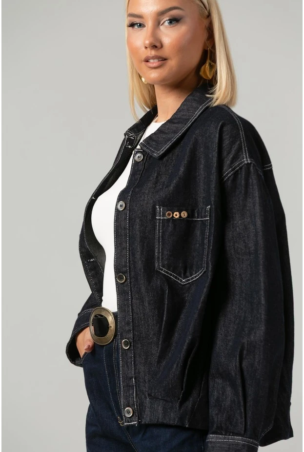 Jean jacket με διακοσμητικά κουμπιά στην τσέπη μπλε ντένιμ
