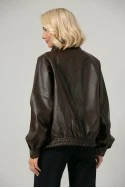 Leather jacket με ψηλό λαιμό και λάστιχο στη μέση καφέ