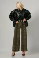 Leather jacket με ψηλό λαιμό και λάστιχο στη μέση μαύρο