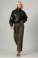 Leather jacket με ψηλό λαιμό και λάστιχο στη μέση μαύρο