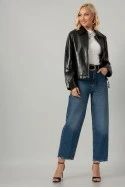 Leather jacket με vintage εφέ μαύρο