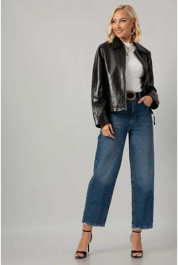 Leather jacket με vintage εφέ μαύρο