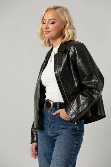Leather jacket με vintage εφέ ταμπά