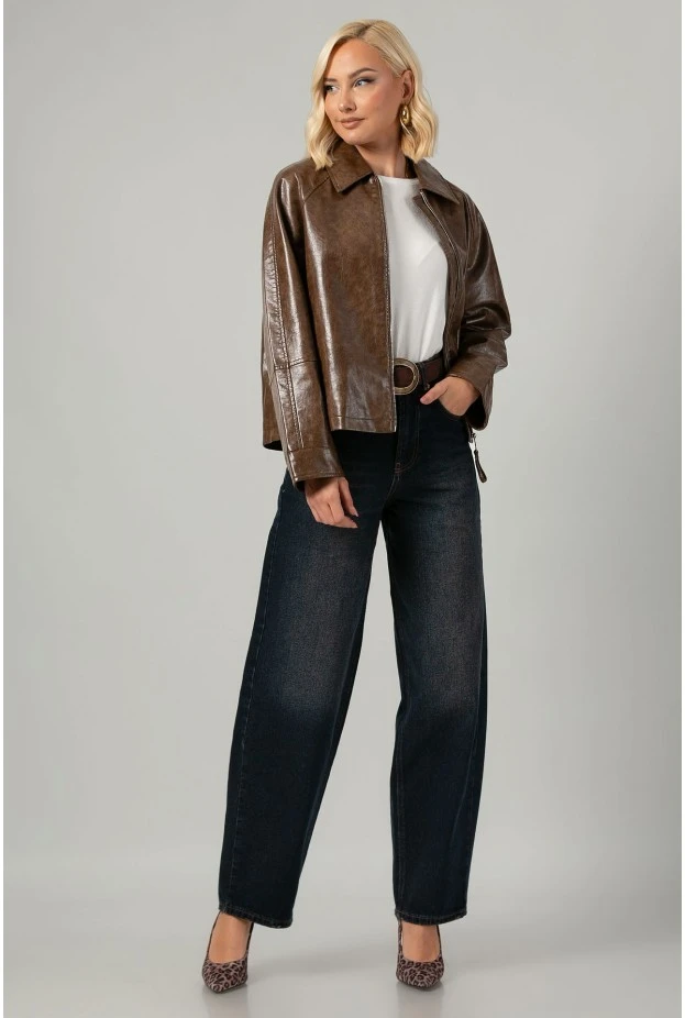 Leather jacket με vintage εφέ ταμπά