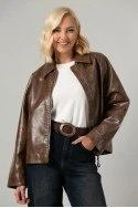 Leather jacket με vintage εφέ ταμπά