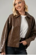 Leather jacket με vintage εφέ ταμπά